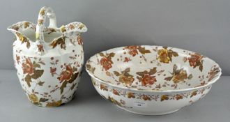 A Victorian 'Furnivals' floral pattern wash jug and bowl,