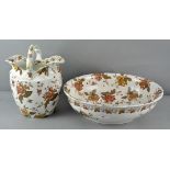 A Victorian 'Furnivals' floral pattern wash jug and bowl,