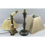 Two 20th century antique style table lamps with shades,