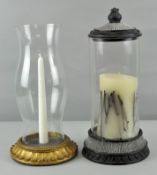 Two contemporary glass storm lanterns,