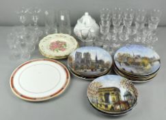 A collection of glassware and collectors plates to include; lemonade glasses and stemmed glasses.