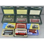 A collection of Corgi scale Die Cast model buses,