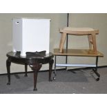 A mix of furniture to including round coffee table, linen box,