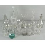 A collection of 19th century glassware, including a cut and etched decanter,
