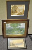A group of Three pictures, including 'Bowden Mill' landscape and cows grazing in a field,