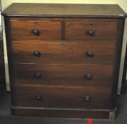 A Victorian Mahogany Two over Three chest of drawers, knob handles on plinth base,