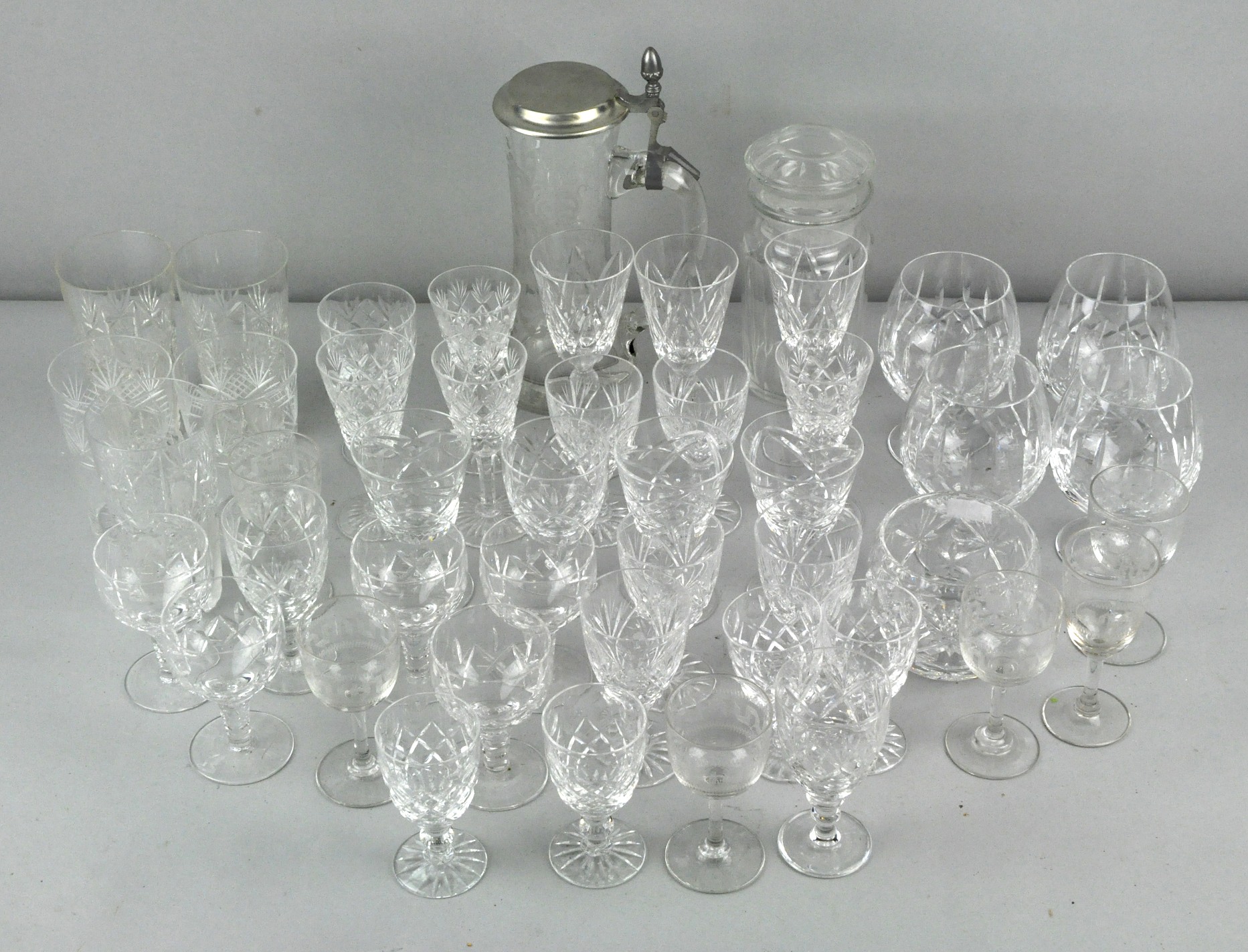 A collection of assorted cut glass, stein, brandy glasses and more. Tallest 23cm. - Image 2 of 5