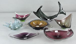 A collection of 1960's Studio glass bowls, of varying shapes,
