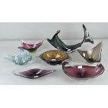 A collection of 1960's Studio glass bowls, of varying shapes,