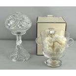 A crystal glass lamp together with Wedgwood crystal ice bucket in original box,