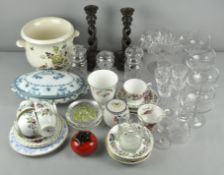 A collection of assorted wares to include; poole jam pot, Whitefriars dish, wooden candlesticks,