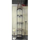 A metal stand, 200cm high; together with a candle stand and an ashtray