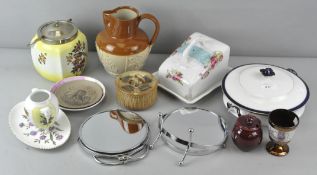 A collection of assorted ceramics, including a 19th century check dish and cover, 22cm wide,