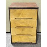 A formica faux Rosewood topped four drawer cabinet, with Beech veneer front,