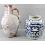 A Chinese ginger jar and an earthenware ewer,