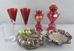 A collection of assorted glass, to include a studio glass pumpkin,