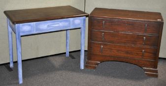 A blue painted wood desk,