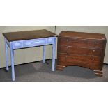 A blue painted wood desk,