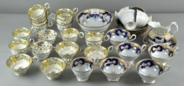 A floral and gilt part tea service along with a selection of gilt Chelsea china Harrods cups
