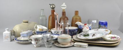 A mixed collection of assorted glass and ceramics to include three Portuguese Fonseca stoneware