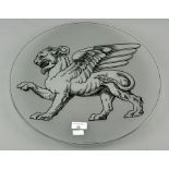 A Wedgwood 'Contrasts' glass charger depicting a griffin to front,