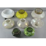 A collection of early 20th century rose bowls, mostly opaline glass, along with two bowls,