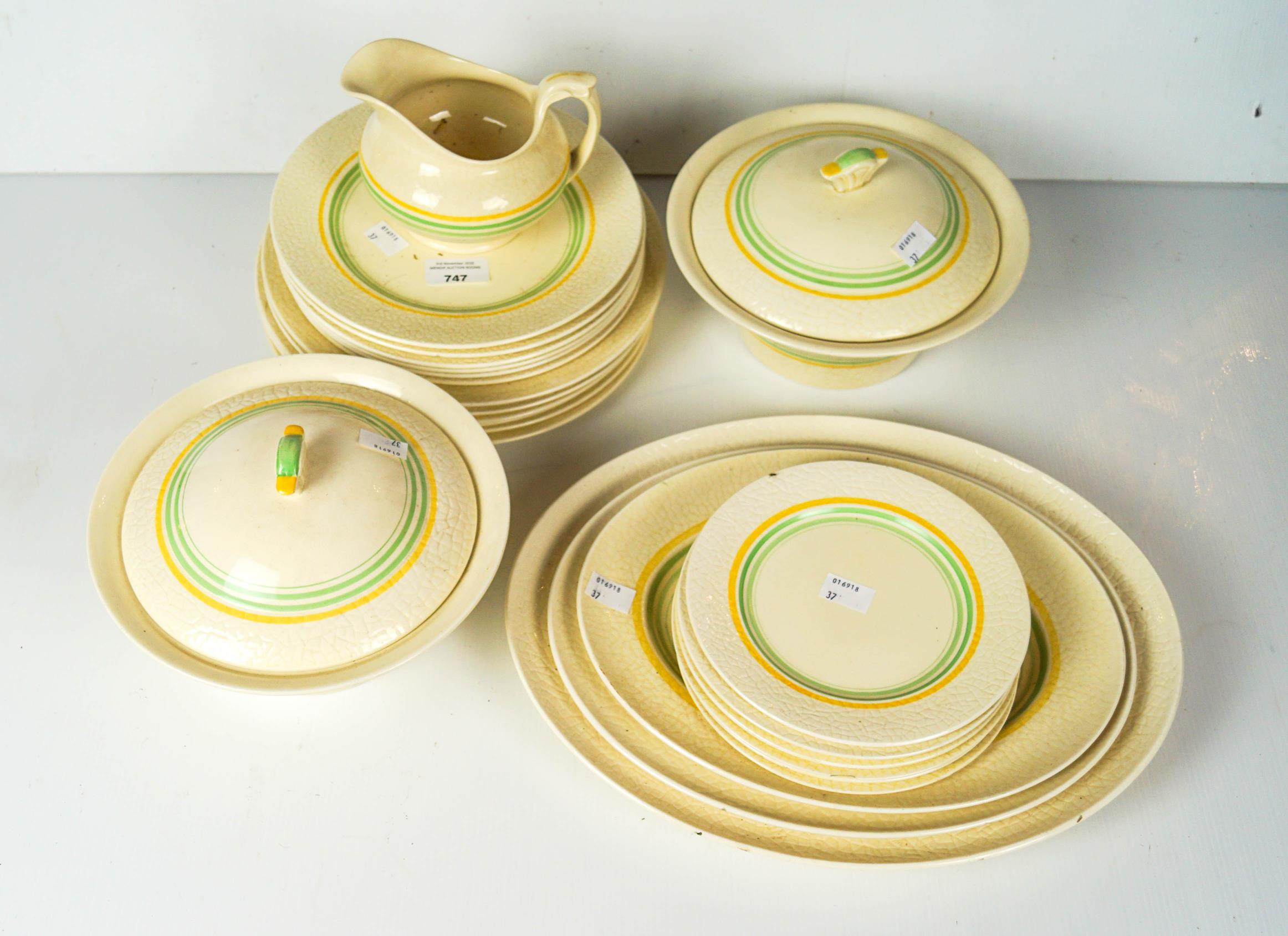 A Newhall pattern dinner service comprising; two lidded dishes, plates and a sauce boat.