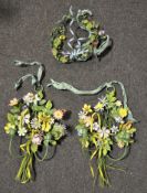 A pair of painted metal floral girandoles, 42cm high,