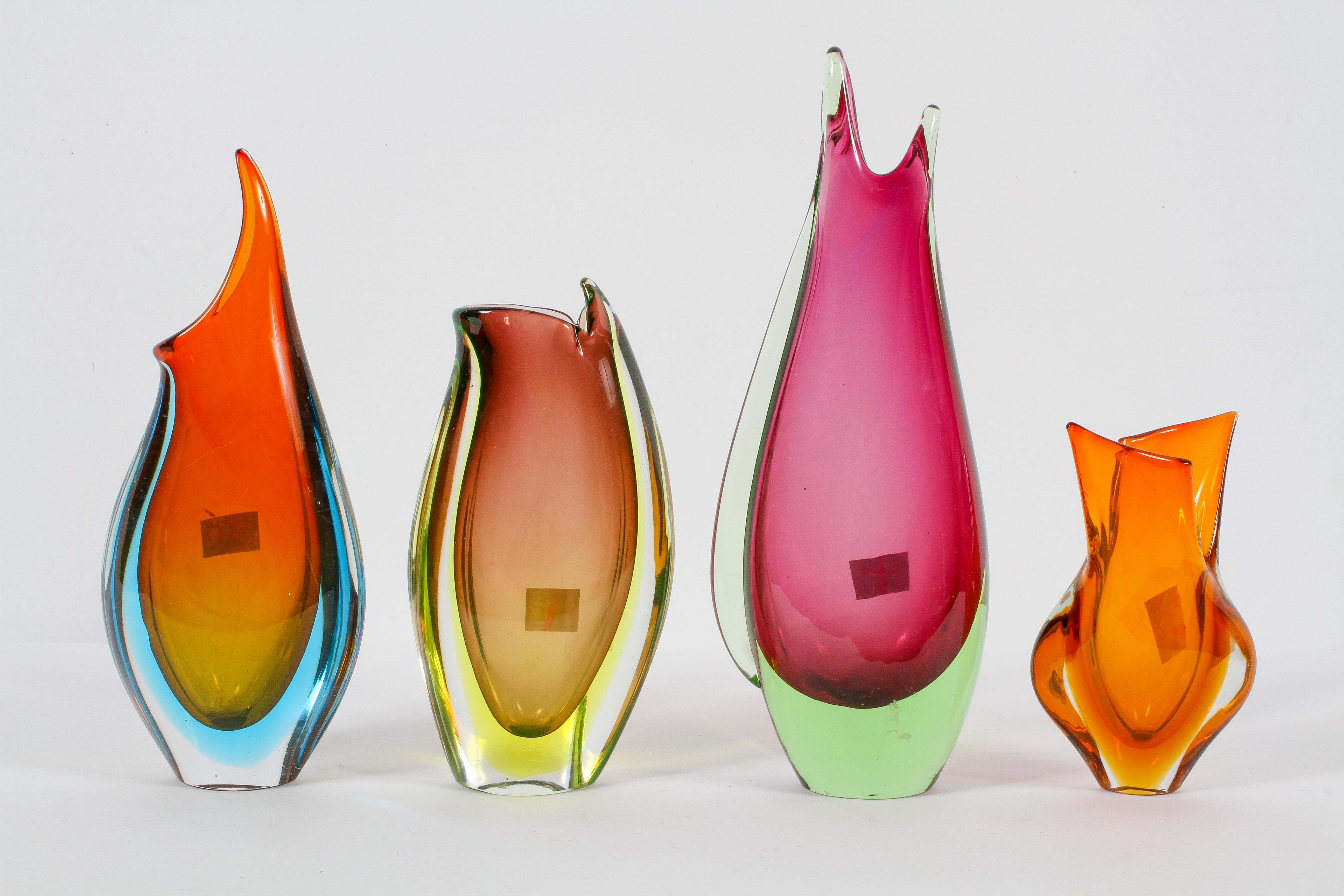 A collection of four Murano 'Sommerso' Art glass vases, circa 1960,