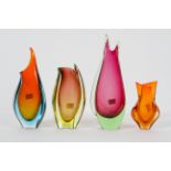 A collection of four Murano 'Sommerso' Art glass vases, circa 1960,