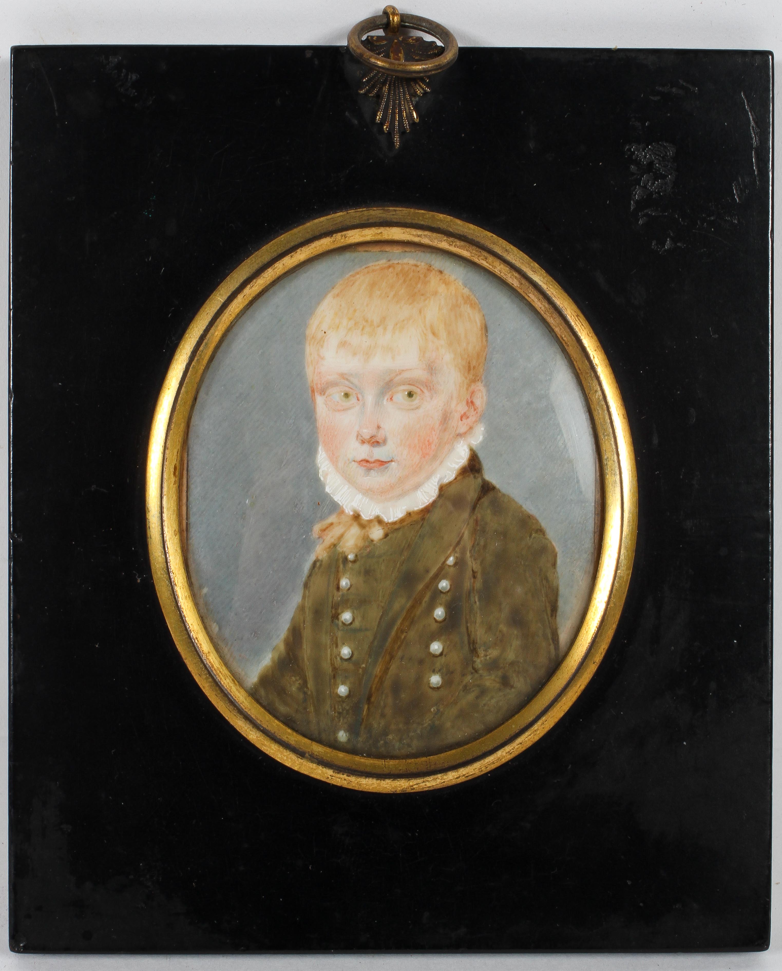 A 19th century miniature of a young boy, in ebonised frame, - Image 2 of 3