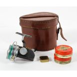 A Hardy Bros Ltd (Alnwick) 'The Attex' No 2 mark XV fishing reel in leather case,