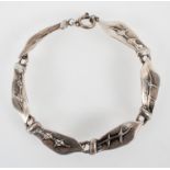 A silver 835 leaf bracelet with bolt ring clasp.