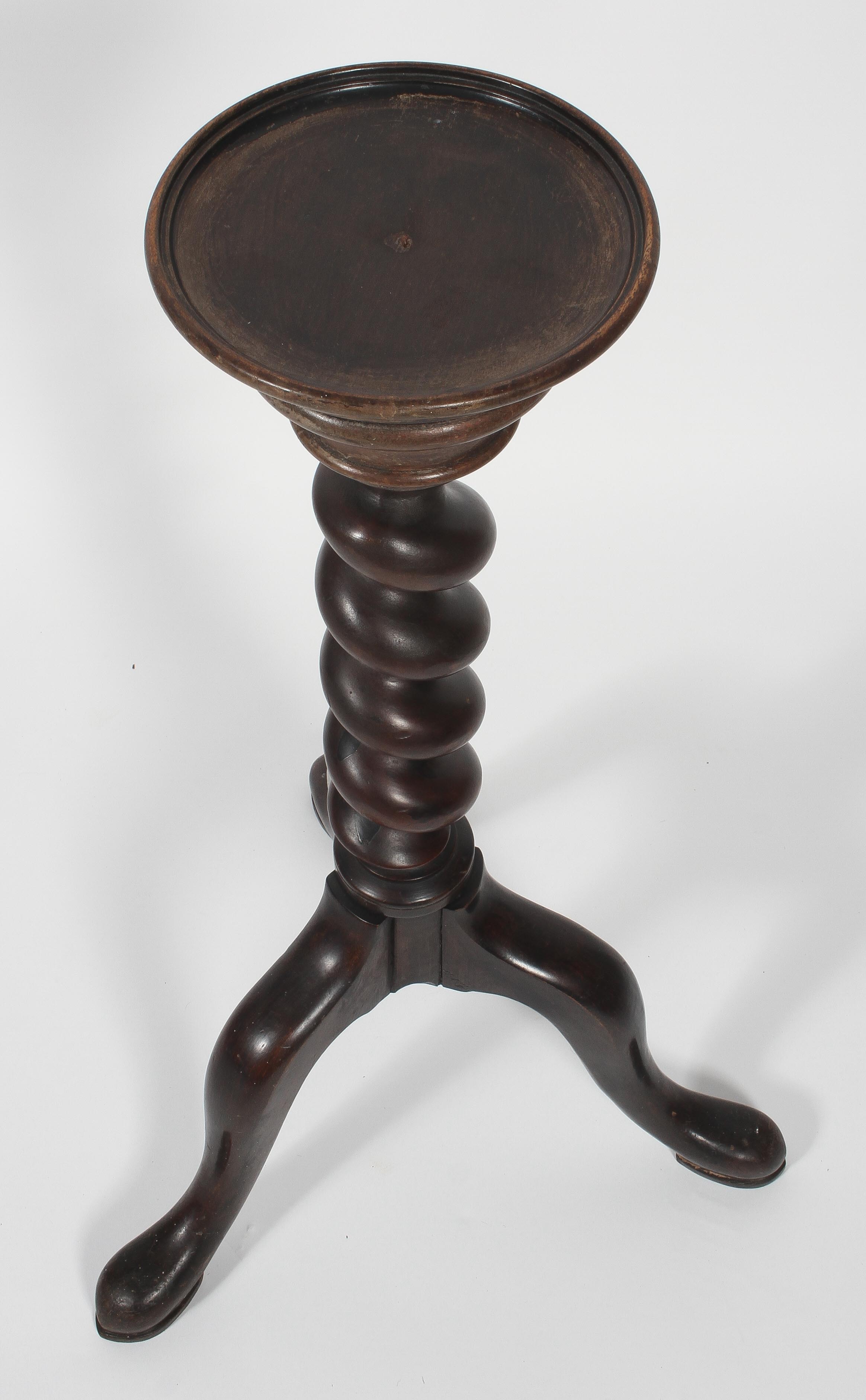 A George III style spiral pedestal torchere stand, raised upon tripod supports, - Image 2 of 2