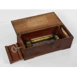 A 19th century Swiss single movement music mahogany box, dropside with keywind mechanism,