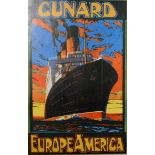 A vintage Cunard Europe America print of a cruise liner "Berengaria" copyrighted May 1989,