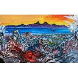 Anthony Butler, A Fantasy Mountain scene, verre eglomise, signed lower left and dated 1993,