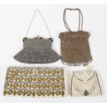 A beaded purse; a clutch bag with gilt,