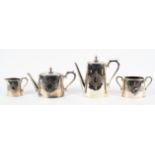 A 19th century four piece Britannia metal silver plate tea set by James Dixon & Sons