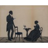 A Victorian double portrait silhouette painting, signed Brauhurt lower left,