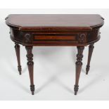 A mahogany and cross banded bow front side table,19th century, with a single drawer,