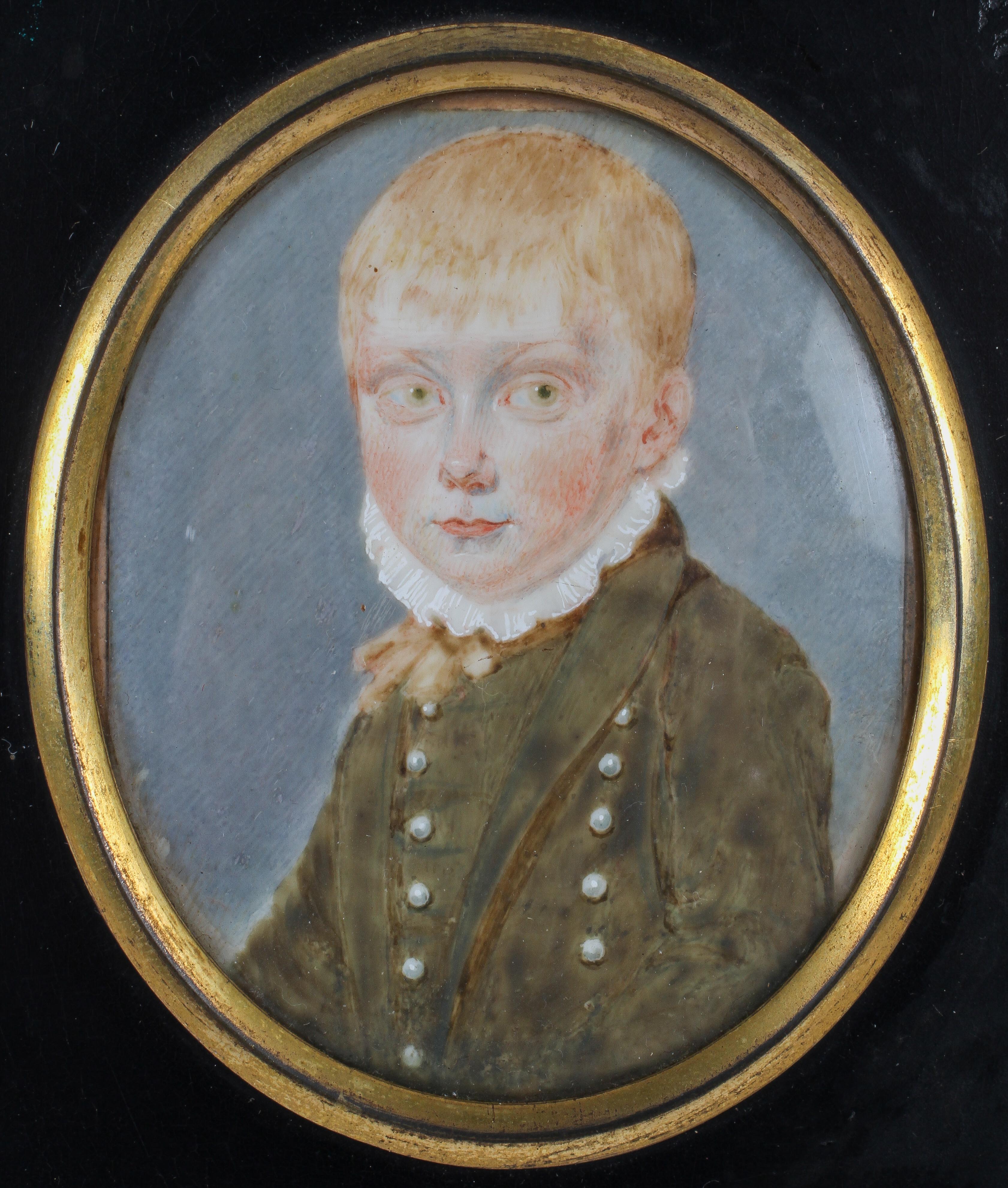 A 19th century miniature of a young boy, in ebonised frame,