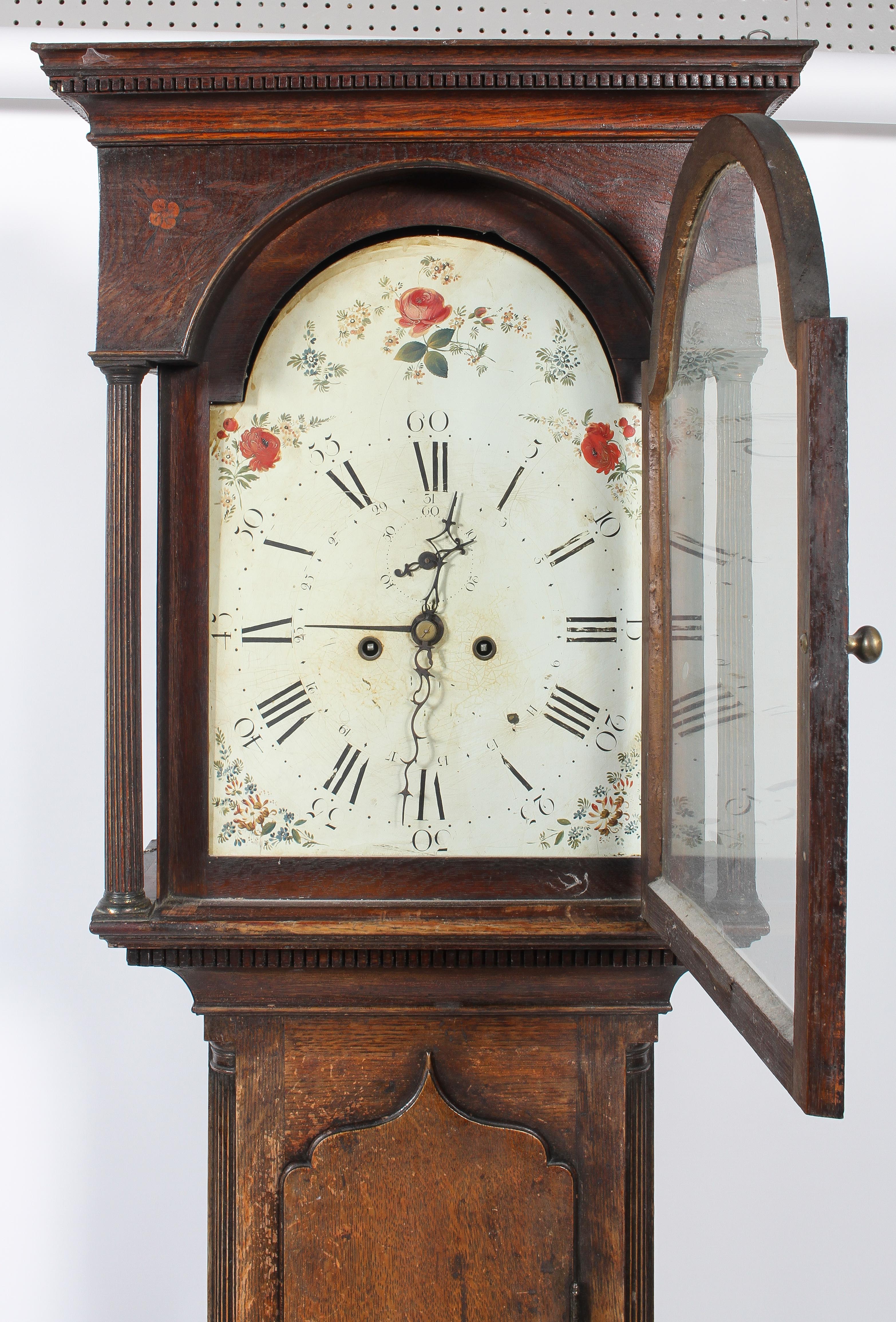 A 19th century oak long case clock, the enamel dial with Roman numerals denoting hours, - Image 2 of 6