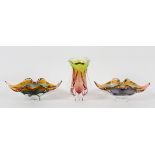 A set of three Chribska (Czech), items of Art glass, designed by Josef Hospodken, circa 1960,