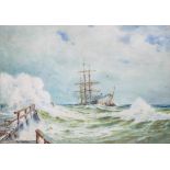 J Marsh, 'Rough Weather', watercolour, signed and titled lower left,
