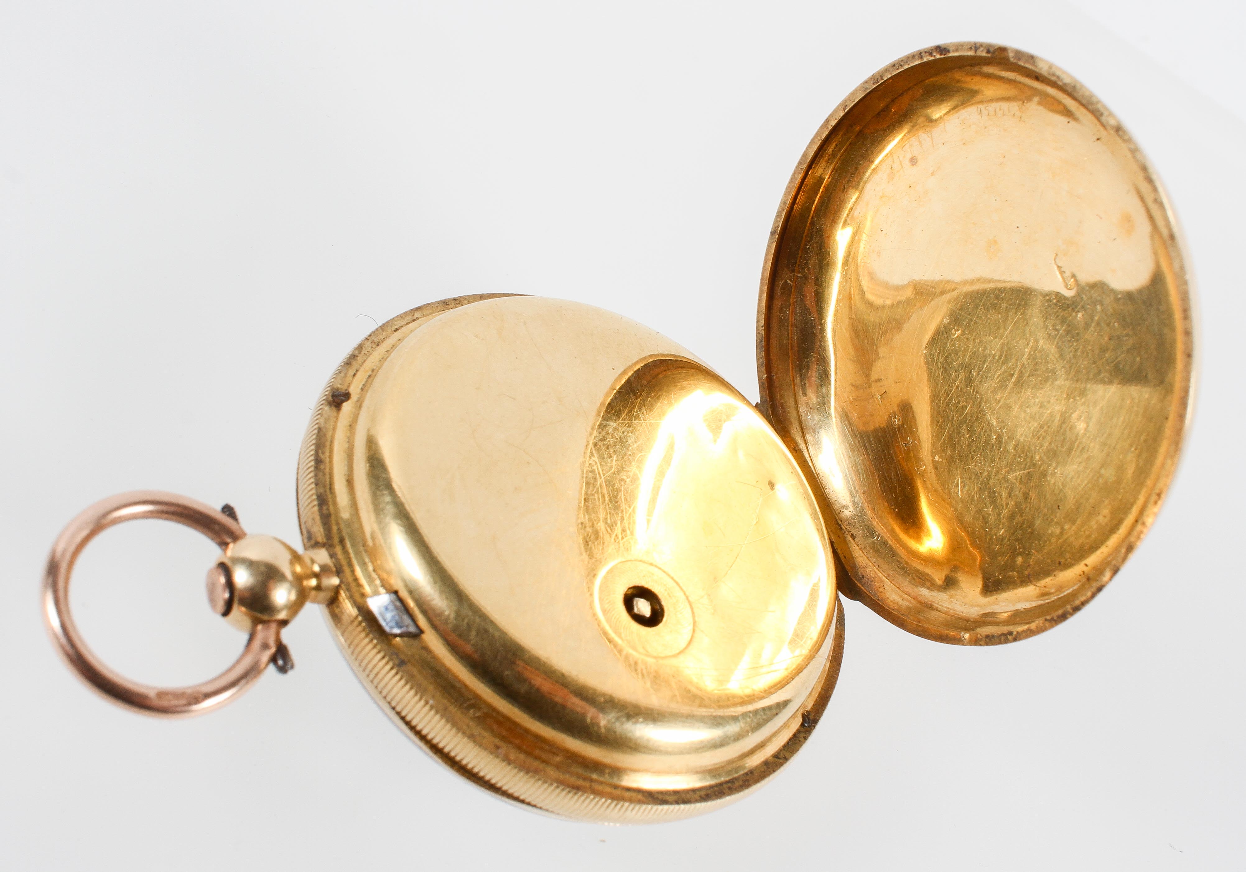 A yellow metal open face pocket watch. - Image 2 of 3