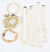 A collection of pearl jewellery to include: A cultured pearl necklace,