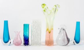 A collection of 20th century glassware, to include a pair of Modena style vases,