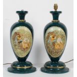 A pair of late 20th century painted wood table lamps, of ovoid baluster form,