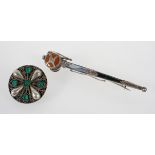 A Scottish agate set brooch, hallmarked sterling silver together with a green cabochon set brooch,